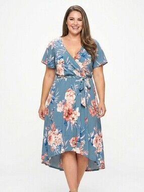 Xhilaration Faux Wrap Blue Floral Dress